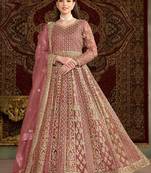Pink net embroidery & sequins semi stitched suit size up to 42