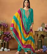 Blue chinnon silk embroidery & sequins semi stitched suit size up to 42