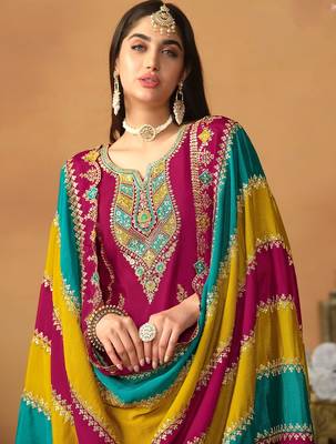 Pink chinnon silk embroidery & sequins semi stitched suit size up to 42 2