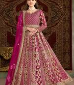 Pink net embroidery & sequins semi stitched suit size up to 42