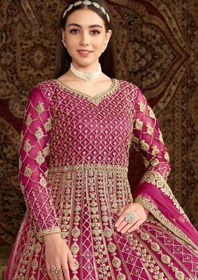 Pink net embroidery & sequins semi stitched suit size up to 42 2
