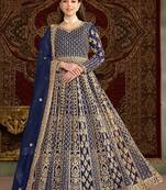 Blue net embroidery & sequins semi stitched suit size up to 42