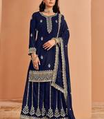 Blue georgette embroidery & sequins semi stitched suit size up to 42