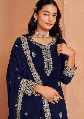 Blue georgette embroidery & sequins semi stitched suit size up to 42 2