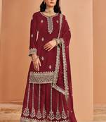 Maroon georgette embroidery & sequins semi stitched suit size up to 42