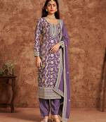 Lavender jacquard embroidery sequins & digital print semi stitched suit size up to 42