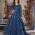 Blue net zari embroidery & sequins semi stitched suit size up to 42