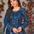 Blue net zari embroidery & sequins semi stitched suit size up to 42