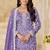 Purple organza embroidery & sequins semi stitched suit size up to 42