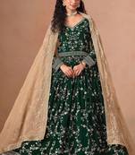 Green georgette zari embroidery & sequins semi stitched suit size up to 42