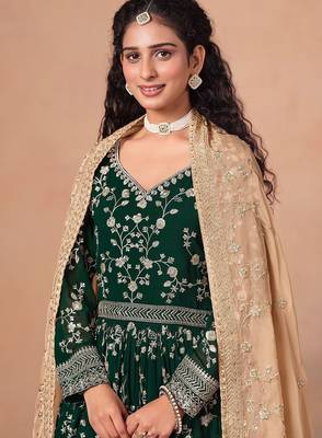 Green georgette zari embroidery & sequins semi stitched suit size up to 42 2