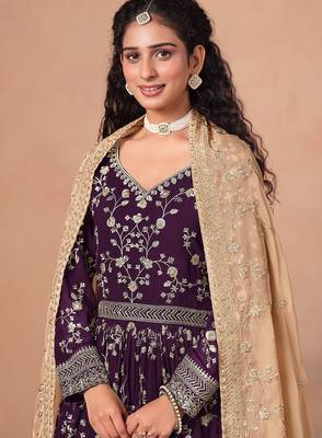 Wine georgette zari embroidery & sequins semi stitched suit size up to 42 2