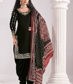 Black roman silk zari embroidery sequins mirror & printed dupatta semi stitched suit size up to 42