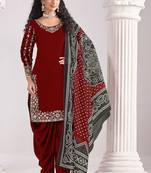Maroon roman silk zari embroidery sequins mirror & printed dupatta semi stitched suit size up to 42