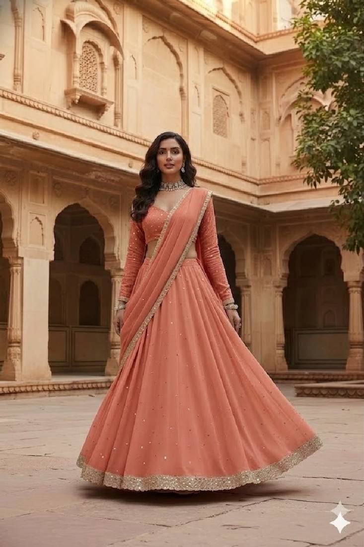 Dark Peach Festive Lehenga Set