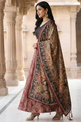 Ajarakh Print Satin Semi Stitched Lehenga Choli & Unstitched Blouse With Dupatta