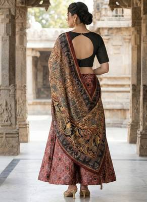 Ajarakh Print Satin Semi Stitched Lehenga Choli & Unstitched Blouse With Dupatta 3