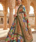 Kantha Stitch Print Satin Semi Stitched Lehenga Choli & Unstitched Blouse With Dupatta