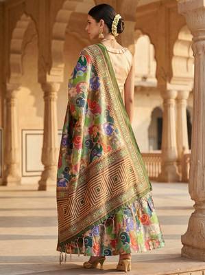 Kantha Stitch Print Satin Semi Stitched Lehenga Choli & Unstitched Blouse With Dupatta 3