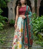 Decorative Print Satin Semi Stitched Lehenga Choli & Unstitched Blouse With Dupatta