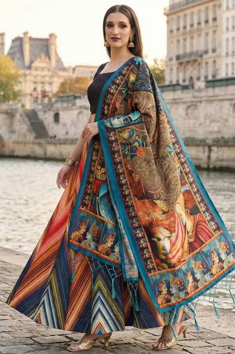 Rainbow Print Satin Semi Stitched Lehenga Choli & Unstitched Blouse With Dupatta