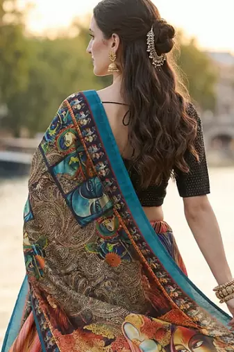 Rainbow Print Satin Semi Stitched Lehenga Choli & Unstitched Blouse With Dupatta