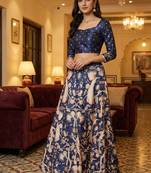 Ethnic Motif Print Satin Semi Stitched Multi Color Croptop & Unstitched Blouse