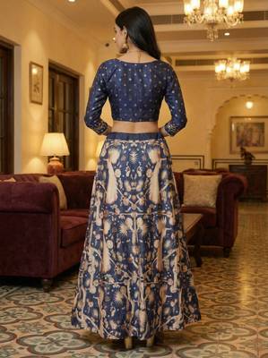 Ethnic Motif Print Satin Semi Stitched Multi Color Croptop & Unstitched Blouse 3