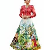Radha Krishna Print Satin Semi Stitched Multi Color Croptop & Unstitched Blouse