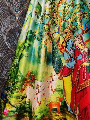 Radha Krishna Print Satin Semi Stitched Multi Color Croptop & Unstitched Blouse 5