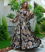 Black digital printed air tex chinon traditional anarkali gown