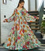 Multicolor digital printed air tex chinon traditional anarkali gown