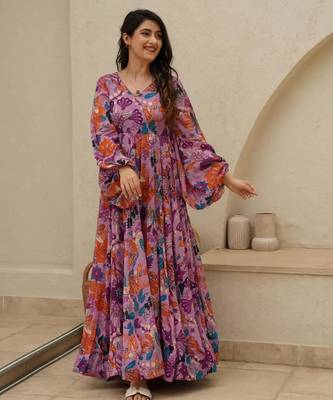 Multicolor digital printed air tex chinon traditional anarkali gown 3