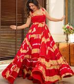 Red digital printed rayon traditional anarkali gown