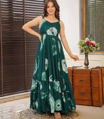 Bottle green digital printed rayon traditional anarkali gown