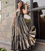 Black digital printed rayon traditional anarkali gown