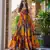 Multicolor digital printed rayon traditional anarkali gown