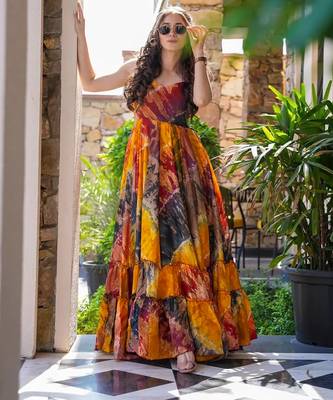 Multicolor digital printed rayon traditional anarkali gown 3
