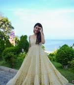 White digital printed rayon traditional anarkali gown