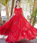 Rani pink digital printed faux georgette traditional anarkali gown