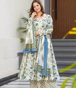 Multicolor digital printed maslin traditional gown set with dupatta