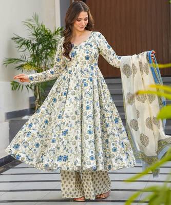 Multicolor digital printed maslin traditional gown set with dupatta 3