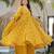 Yellow digital printed maslin traditional gown set with dupatta