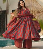 Maroon digital printed maslin traditional gown set with dupatta