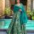 Teal digital printed silk traditional anarkali gown with dupatta