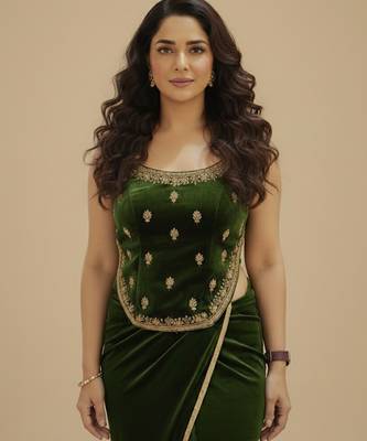Green embroidered velvet co ord set 2