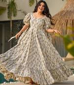 Grey digital printed rayon traditional anarkali gown