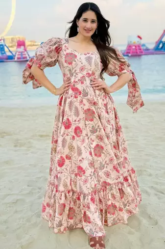 Multicolor digital printed rayon traditional anarkali gown