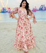 Multicolor digital printed rayon traditional anarkali gown