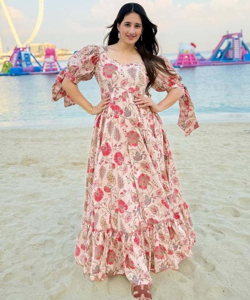 Multicolor digital printed rayon traditional anarkali gown